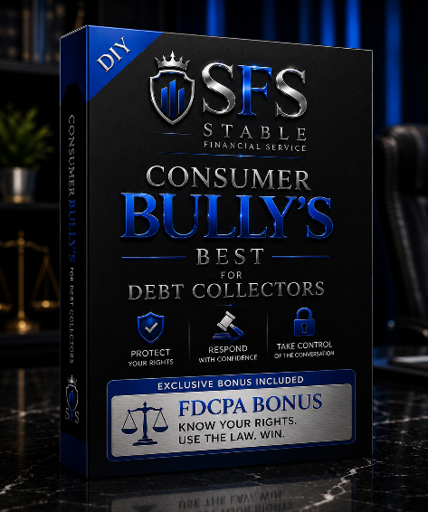 Product packaging for SFS Stable Financial Service with branding and text on a dark background.