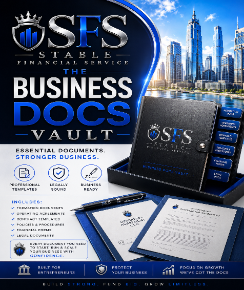 SFS Stable Financial Service business document vault with cityscape background